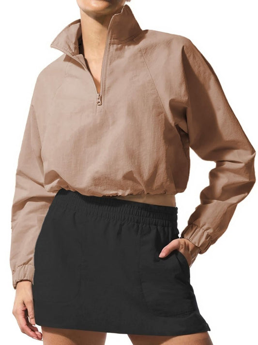 INFITTY Women's Workout Jacket Lightweight Zip Up Yoga Jacket Cropped Athletic Casual Loose Pullover Tops Cream Coffee L