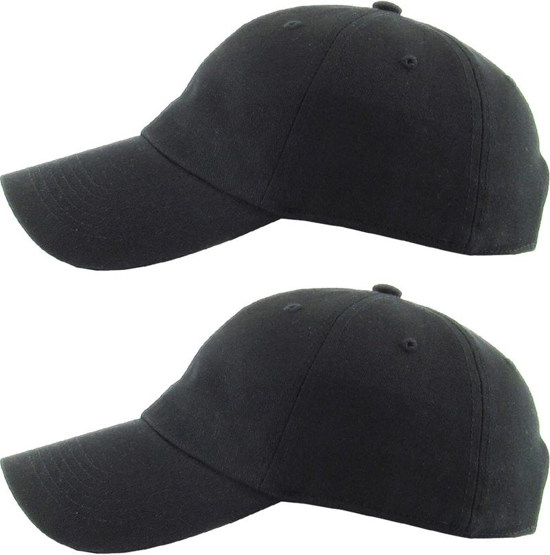 KBETHOS Classic Cotton Dad Hat Bundle Adjustable Unconstructed Plain Cap (One Size, Black + Black (2 Pack))