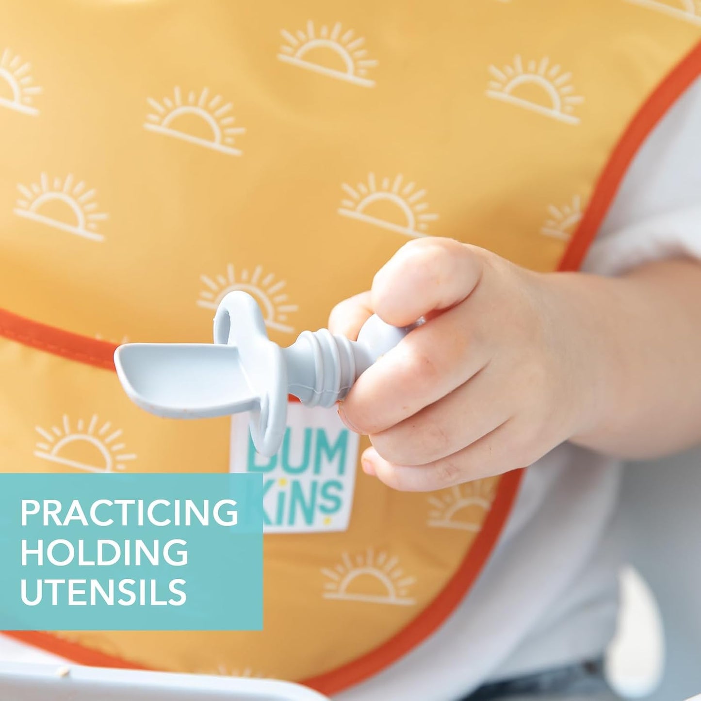Bumkins Chewtensils Silicone Baby Utensils Set - Soft Spoons & Fork for Self-Feeding | Gray, 6 Months+