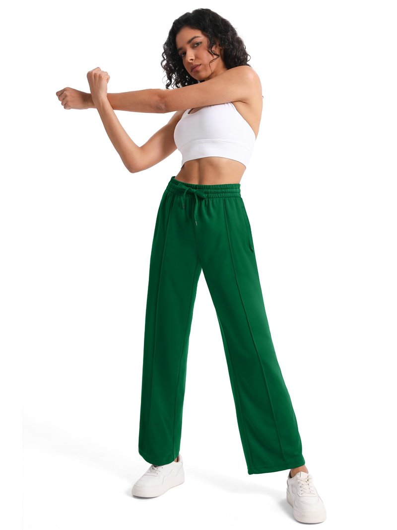 Tapata Women 30" Inseam Warm Up Track Pants Wide Leg Baggy Sweatpants Lightweight Side Stripe Ladies Slacks Workout, Green, L