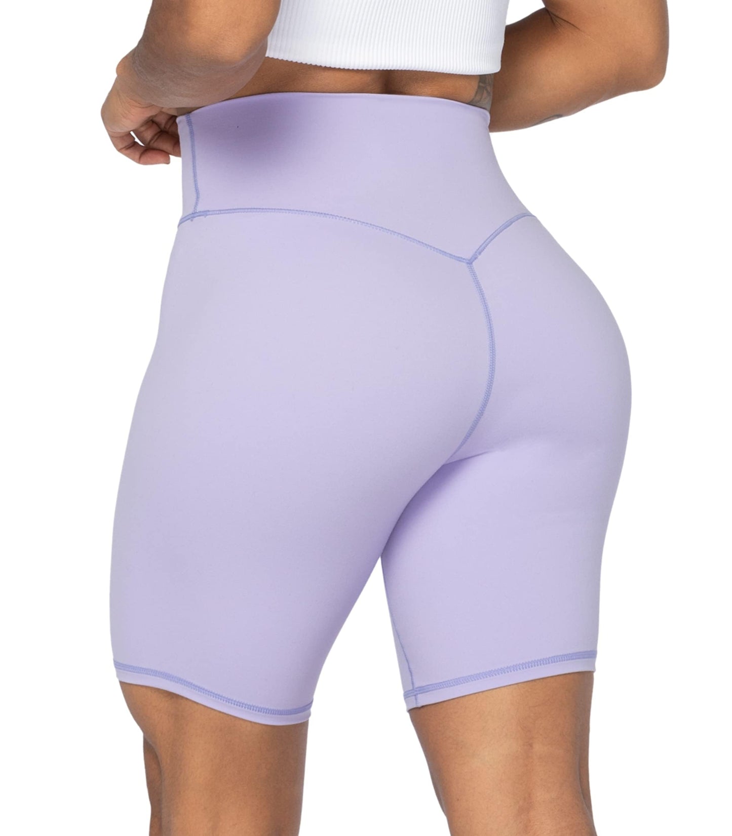 Sunzel No Front Seam High Waist Biker Shorts for Women, Squat Proof Yoga Workout Gym Bike Shorts 8" Lilac Medium