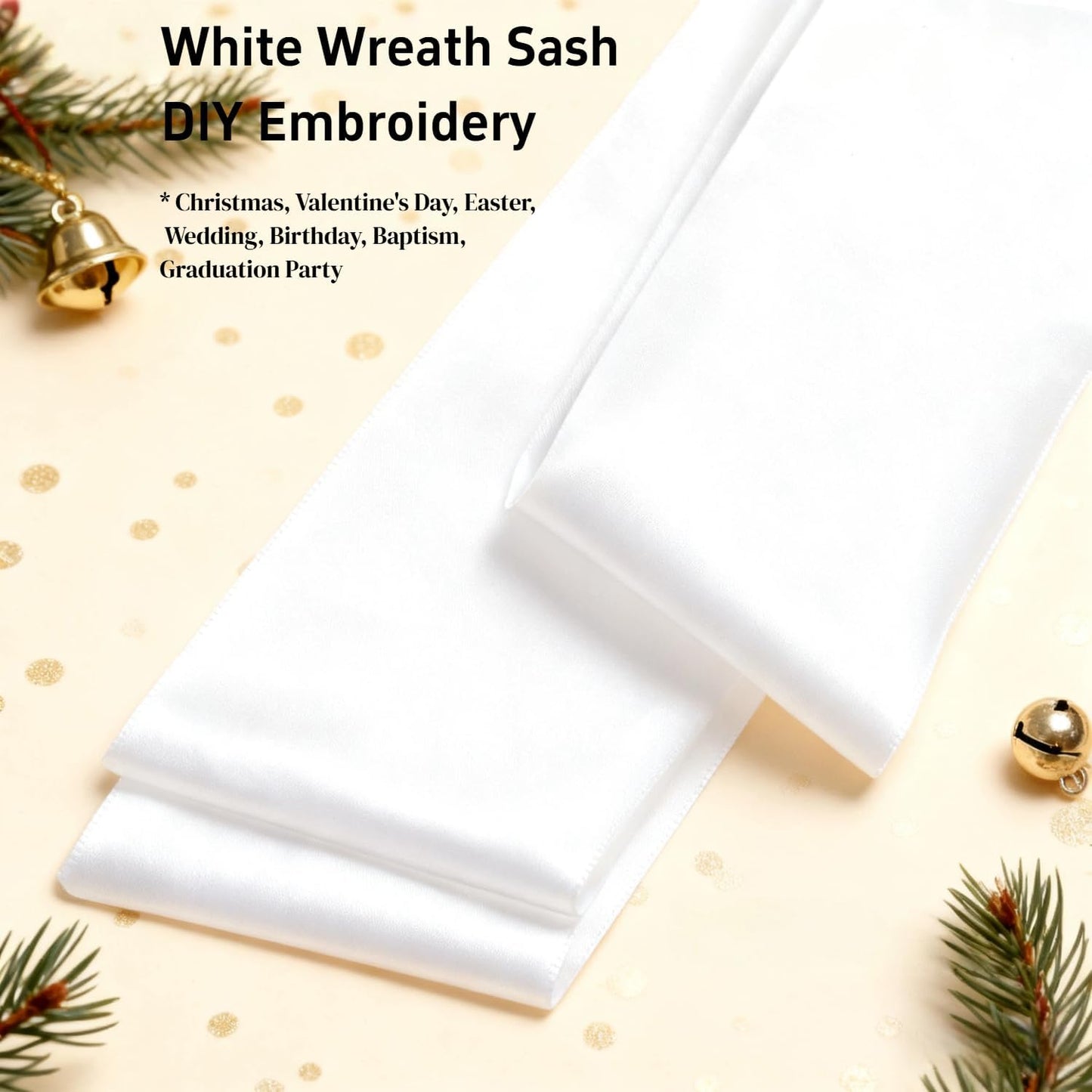 Skiennix 4 Pack White Wreath Sash - DIY Embroidery Satin Blank Accessories for Home Decor | Perfect for Easter, Mother's Day, Weddings