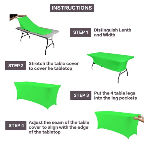 IVAPUPU 2 Pack 4FT Table Cloth for Rectangular Fitted Events Stretch Green Table Covers Washable Cover Spandex Tablecloth Protector for Party, Wedding, Cocktail, Banquet, Festival
