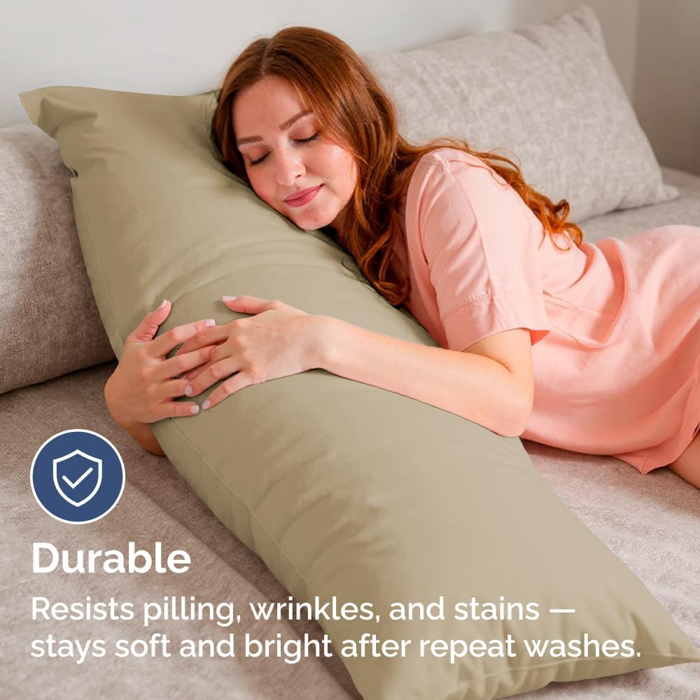 Skiennix Body Pillowcases Set of 4 | Soft, Breathable 20x54 Pillow Covers for Side Sleepers - Machine Washable, Fade-Free (Beige)