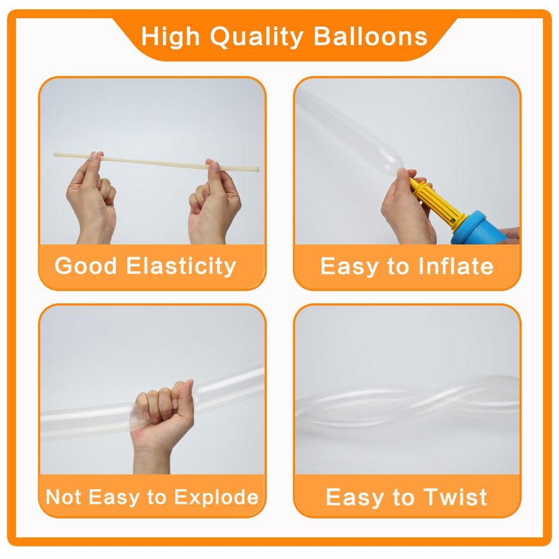 PIGETALE 100Pcs Clear 260 Balloons Transparent Long Balloons for Balloon Garland Thickening Skinny Latex Twisting Balloon for Animals Modeling Magic Clown Birthday Wedding Party Decorations