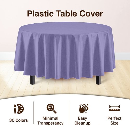 Exquisite Party Solids 6-Pack Premium Plastic Tablecloth 84in. Round Plastic Table Cover - Lavender