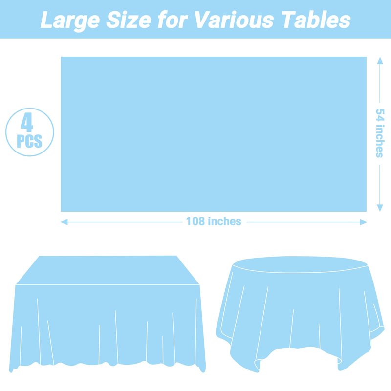 QZYL 2 Pack Picnic Table Cover, 108 x 54 Inches Sky Blue Plastic Tablecloth, Tear Resistant Rectangle Disposable Tablecloth Party Tablecover, Waterproof Rectangle Table Decorations Party Supplies