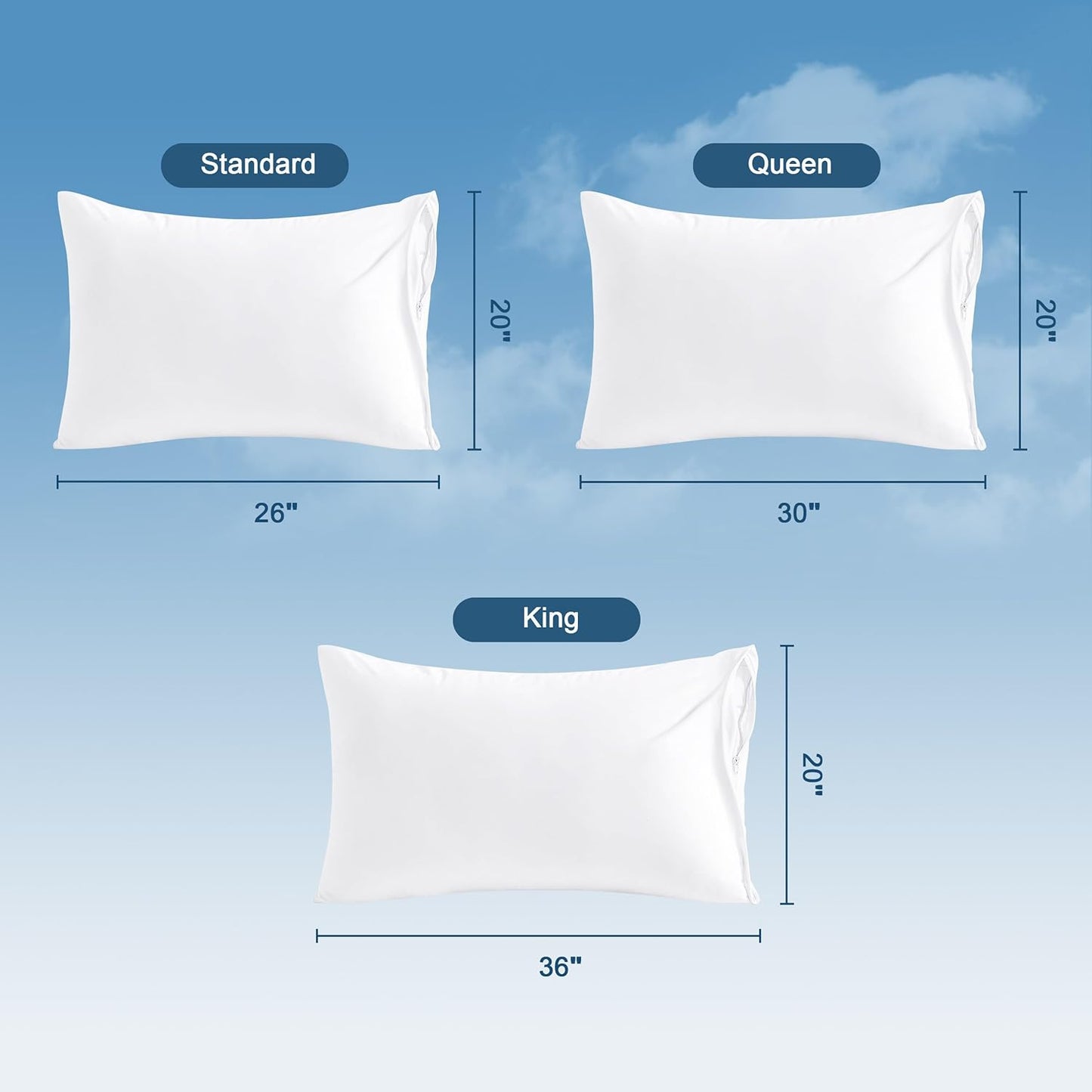 NTBAY Waterproof King Pillow Protectors - Super Soft & Quiet Zip Design | 20x36 Inches, Pure White (4 Pack)