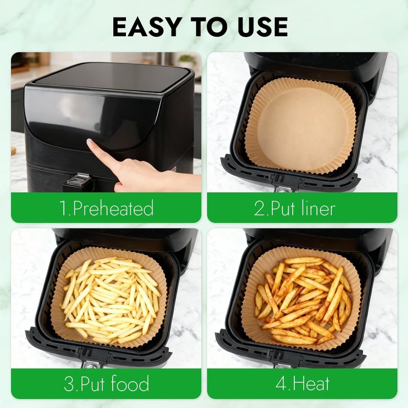 BYKITCHEN 300PCS Disposable Air Fryer Liners for Ninja AF141 5QT Pro AF181 6.5QT, Chefman 6 QT, Cosori 6QT &Other 5 to 8Qt Airfryer, 8 Inch Round Air Fryer Parchment Paper, Airfryer Basket Accessories