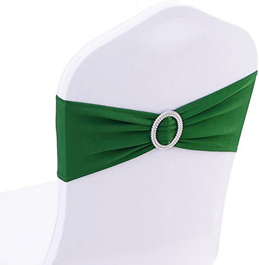 Skiennix 50 Pack Dark Green Spandex Chair Sashes - Adjustable Slider Buckles for Weddings & Events