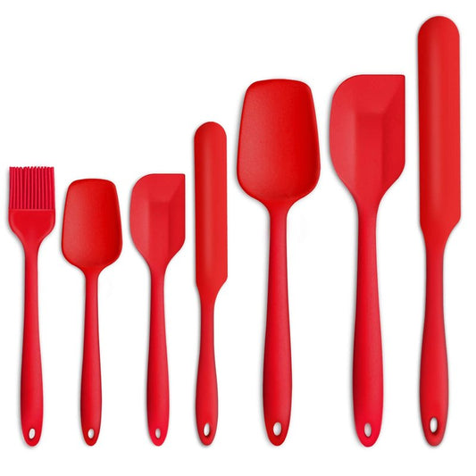 Silicone Spatula Set of 7, P&P CHEF Heat-Resistant Rubber Spatulas Kitchen Utensils Set for Non-stick Cooking Baking Mixing, Seamless & Flexible Design, Dishwasher Safe, Red