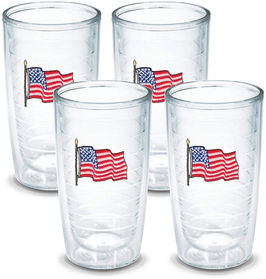 Tervis American Flag Made in USA Double Walled Insulated Tumbler Travel Cup Keeps Drinks Cold & Hot, 16oz 4pk, Classic