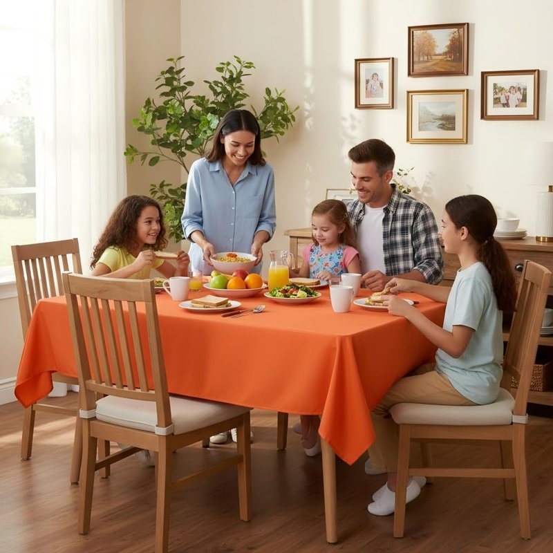 sancua Rectangle Tablecloth - 70 x 120 Inch - Stain and Wrinkle Resistant Washable Polyester Table Cloth, Decorative Fabric Table Cover for Dining Tables, Buffet Parties and Camping, Orange