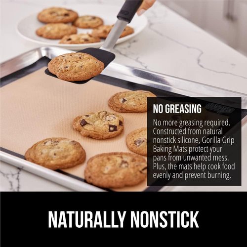GORILLA GRIP Silicone Baking Mats - Reusable Nonstick Oven Safe Cookie Sheet Liners, 16.5x11.87, 2PK, Black