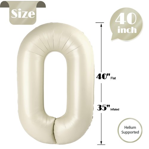 Cream Number 30 Balloon 40 inch, 30 Number Balloons, 30th Cream Birthday Decorations, 30 Year Old Women Men White Party Supplies