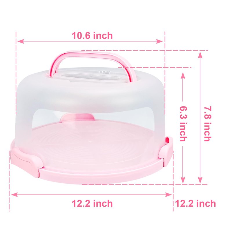 RTUDOPUYT Cake Carrier with Lid and Handle, Fit 10’’ Cake Stand with Lid, Cake Transport Storage Container, Cake Containers Cover Stand with Lids, 3 Secure Side Closures (Pink)