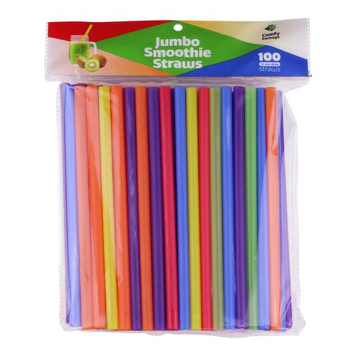 Comfy Package, [100 Count] Jumbo Plastic Smoothie Straws - 8.5"High - Assorted Colors