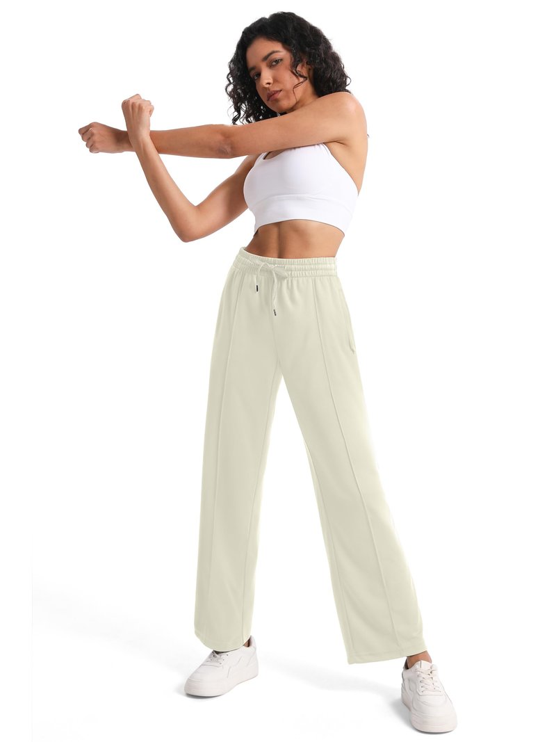 Tapata Tall Women's 34" Inseam Casual Pants Track Athletic Sweatpants Warm Up Loose Side Stripe Street Slacks, Beige, M