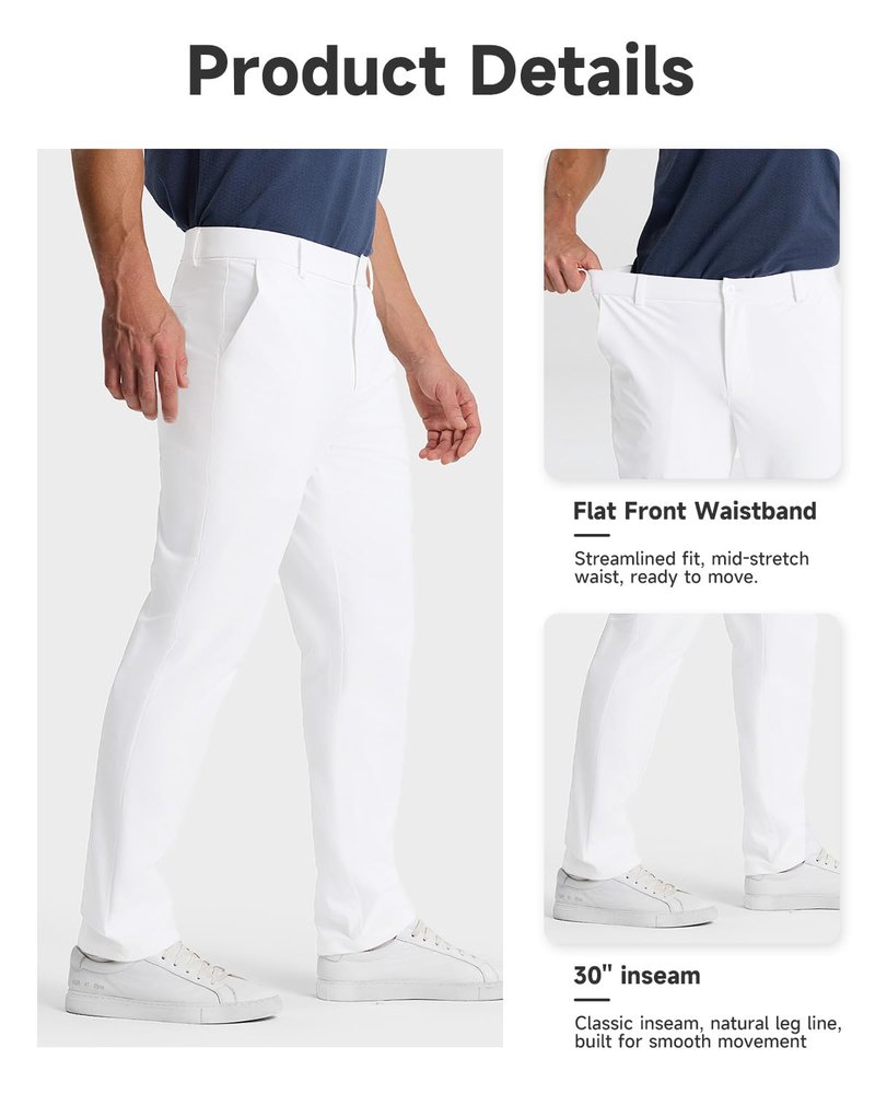 SNOWTEN Mens Slacks for Men, Classic Fit Golf Pants for Men, Stretch Dress Pants Men 32" Quick Dry Lightweight, Pockets Pure White 34w × 32L
