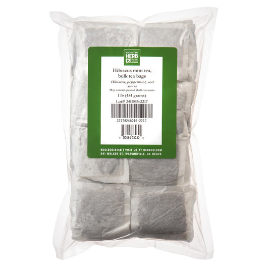 Hibiscus Mint Tea Bags, by Herb Co, Three-Ingredient Blend of Hibiscus, Peppermint & Stevia, Caffeine Free, Unbleached Filter Paper, Kosher, Approximately 200, 1 lb