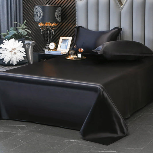 Satin Flat Sheet, Luxury and Silky Soft Bed Top Sheet Only (White, Twin)