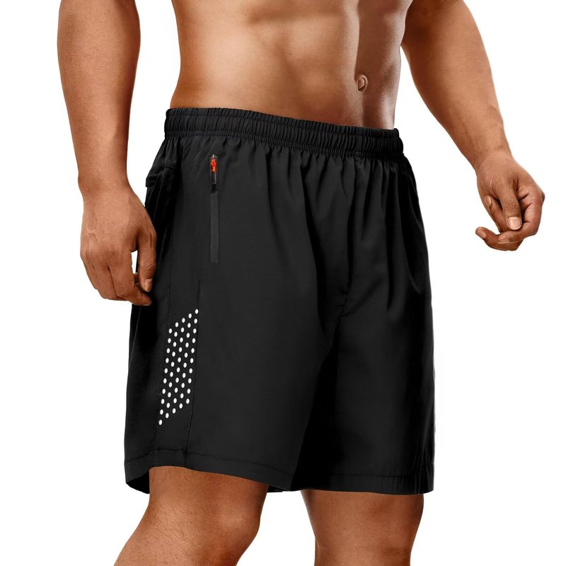 FIONECA 2 Pack Mens Athletic Shorts Quick Dry 7 Inch Running Shorts Breathable Mesh Gym Workout Shorts with Zipper Pockets(Black&Black,M