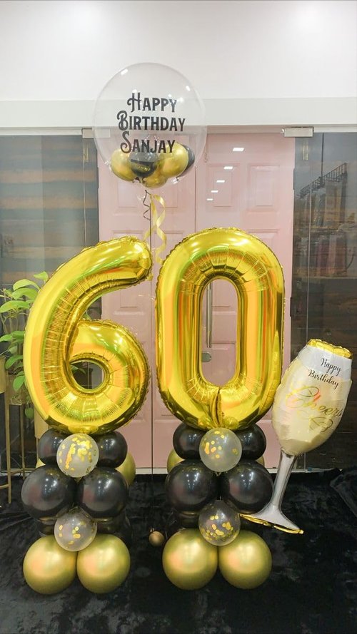Gold Number 60 Balloon 40 inch, 60 Number Balloons, 60th Gold Birthday Decorations, 60 Year Old Women Men Golden Party Supplies