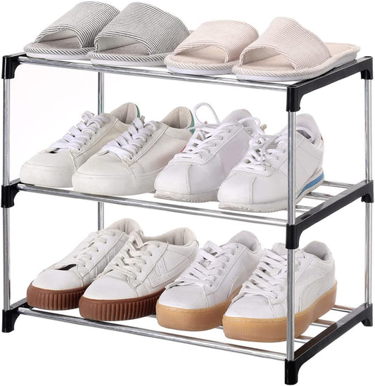Jucaifu Stackable Shoe Rack - Space-Saving 3-Tier Organizer for Entryway, Hallway & Closet | Black