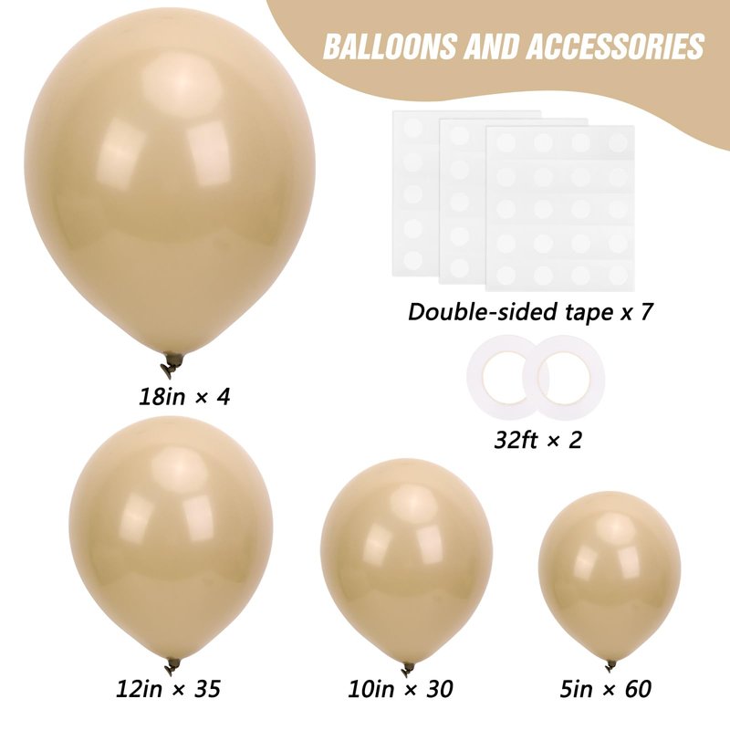 RUBFAC Vanilla Brown Beige Balloons 129pcs Different Sizes Pack of 18 12 10 5 Inch, Light Brown Cream Ivory Balloon Neutral Boho Garland Arch Kit for Wedding Baby Shower Birthday Party Decorations