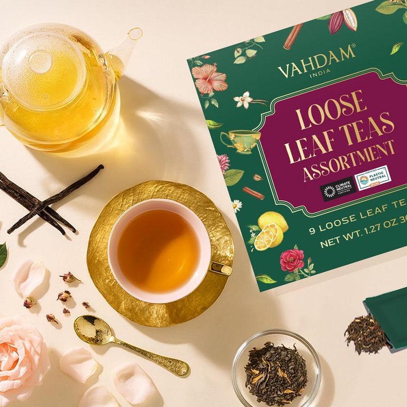 VAHDAM Mother’s Day Gift – Top 9 Exotic Loose Leaf Tea Sampler (18+ Cups) – Floral & Fruity Blends – Hot & Iced Tea Variety Pack | Gift for Mom & Women
