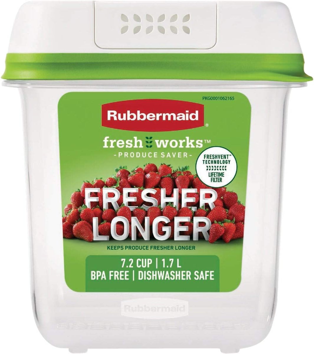 Rubbermaid FreshWorks Medium Produce Storage Container - 7.2-Cup Capacity, Clear Design