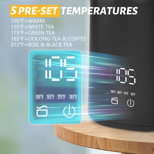 BOHOME Electric Kettle, 1.7L/1200W, Stainless Steel, Adjustable Temperature, Memory Function, Auto Shut-Off, Boil Dry Protection, SUS304