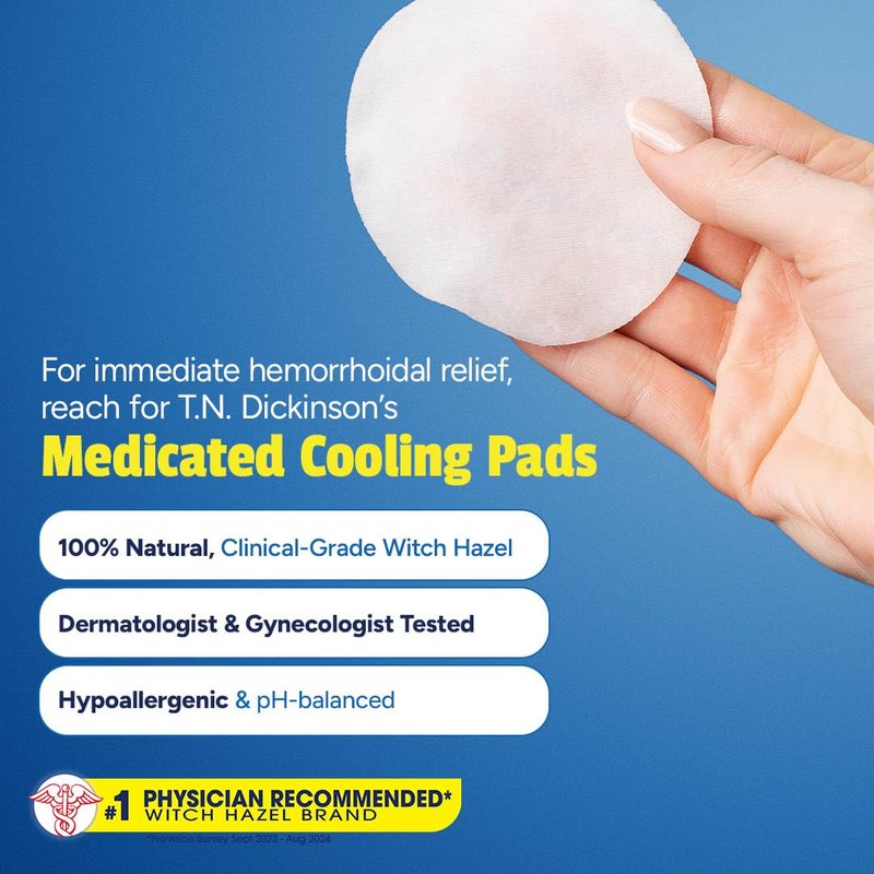 T.N. Dickinson’s Medicated Cooling Pads with Witch Hazel and Aloe | Hemorrhoid Treatment, Postpartum Care, Feminine & Rectal Relief | 100 Rounds
