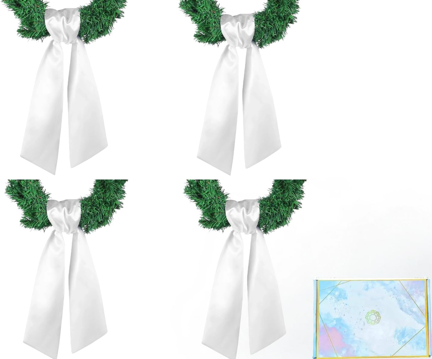 Skiennix 4 Pack White Wreath Sash - DIY Embroidery Satin Blank Accessories for Home Decor | Perfect for Easter, Mother's Day, Weddings