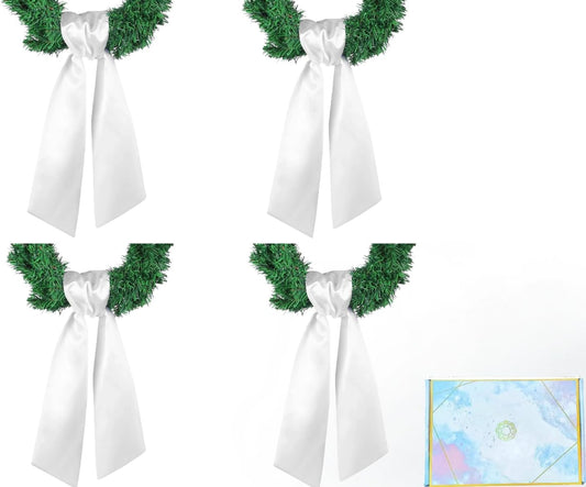 Skiennix 4 Pack White Wreath Sash - DIY Embroidery Satin Blank Accessories for Home Decor | Perfect for Easter, Mother's Day, Weddings