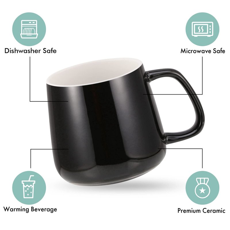 VOBAGA Coffee Cup with Lid and Flat-Bottom, 13 oz Tea Mug for Daily Use Warming Coffee&Tea (Black)