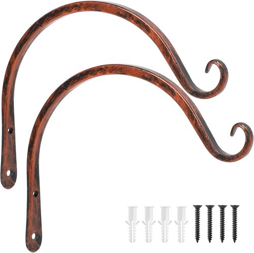 Feed Garden 8-Inch Decorative Hanging Plant Brackets - 2 Pack for Outdoor Use | Antique Bronze Finish