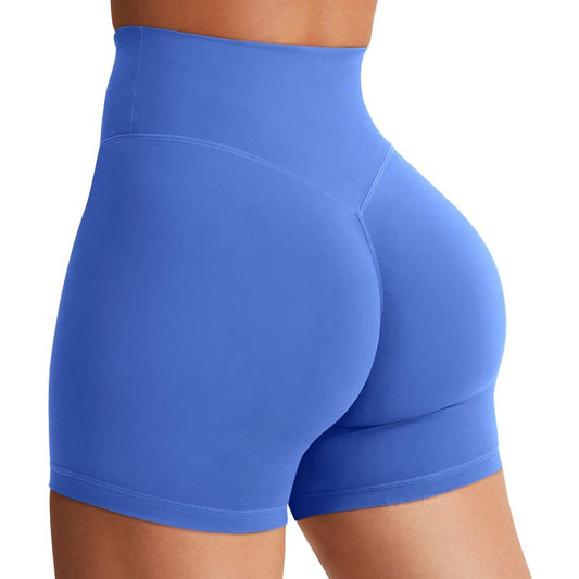 YEOREO Women's Biker Shorts 4.5" / 6" Workout Gym Shorts Craze High Waist Tummy Control Hidden Scrunch Running Yoga Shorts Marine Blue M