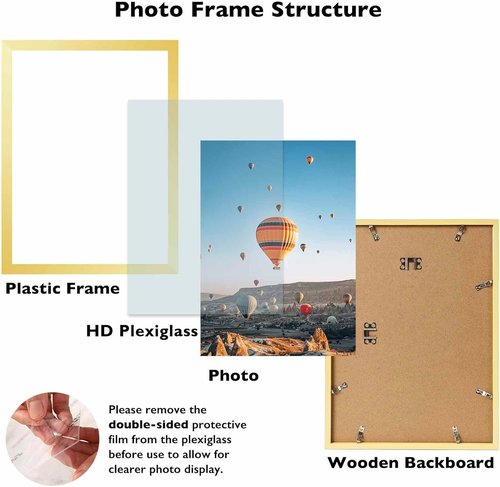 JCJMY Picture Frame - 10x14 Inch Wall Gallery Frame with Shatter-Resistant Plexiglass | Gold Finish