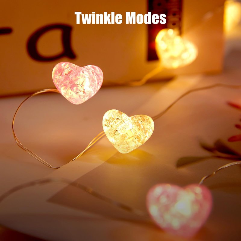 Valentine's Day Heart String Lights - 10.5 ft 30 LED Battery Operated Fairy String Lights withTimer and for Romantic Proposal Indoor DIY Bedroom Wedding Decor Gift (Pink White)
