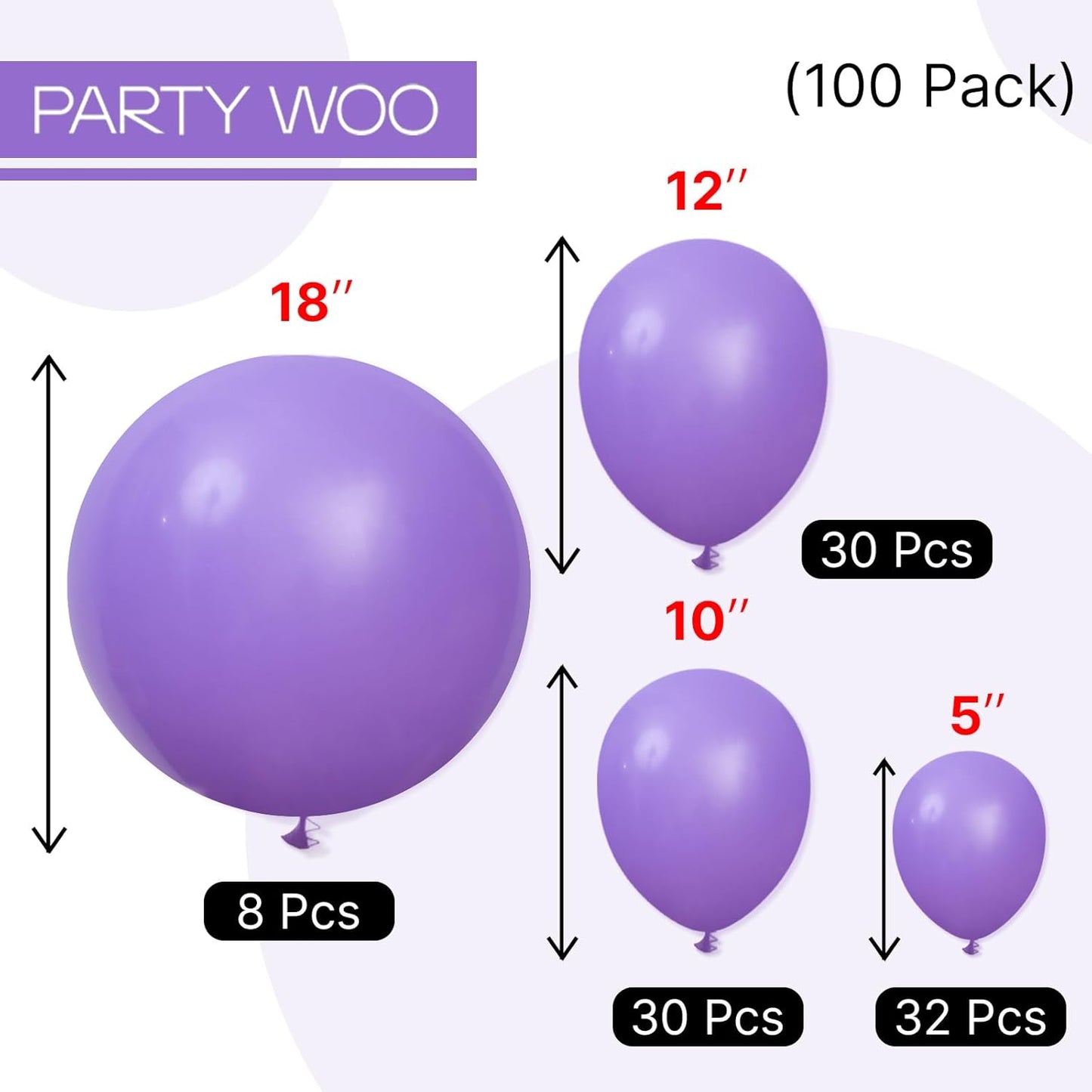 PartyWoo Purple Balloons - 100-Piece Arch Kit with Various Sizes for Birthday & Wedding Decor