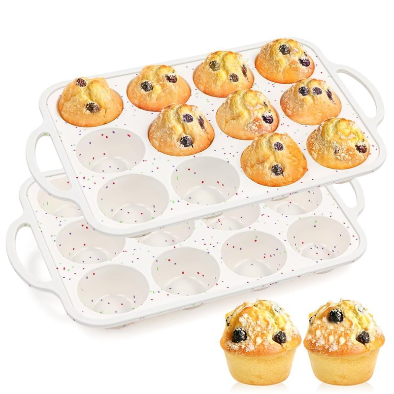Silicone Muffin Pans for Baking, Metal Reinforced Frame 12 Cups Regular Size Silicone Cupcake Pan Nonstick Muffin Tin for Baking Muffin, Cupcake, Frittatas,BPA Free, Silicone Molds Dishwasher Safe