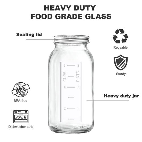 FyndraX 64 OZ Wide Mouth Mason Jar with Lid, Clear Heavy Duty Glass Airtight Storage Canning Jar and Band Half Gallon / 2 Quart Fermenting, Pickling, Storing, Pack of 1