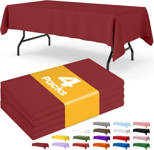 Niuara Burgundy Plastic Tablecloth - 4 Pack 54" x 108" Disposable Covers for Parties & Gatherings