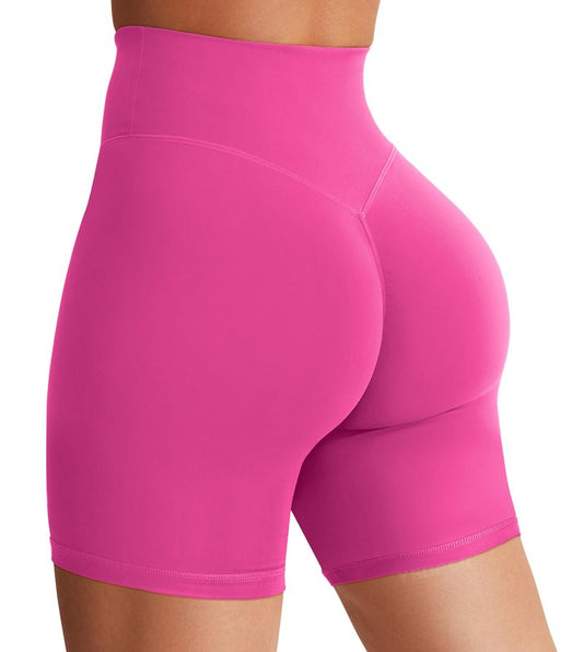 YEOREO Women's Biker Shorts 4.5" / 6" Workout Gym Shorts Craze High Waist Tummy Control Hidden Scrunch Running Yoga Rose Red L