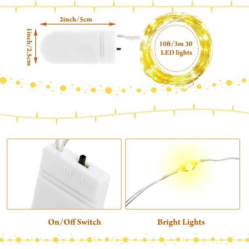 Riakrum 50 Pack 10 ft 30 LED Fairy Lights Battery Operated, Christmas Tiny String Lights Bulk Starry Light Waterproof for Mason Jars Wedding Party Christmas Centerpiece Table Decor, Warm White