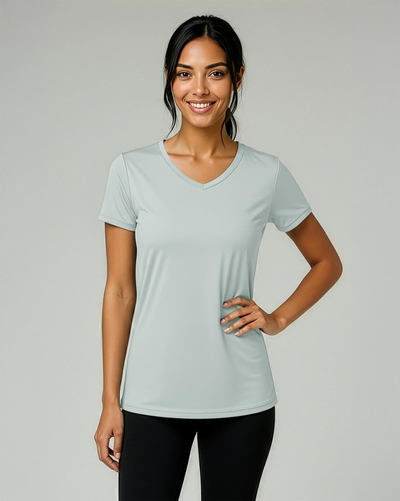 Real Essentials 5 Pack: Women's Dry-Fit Short Sleeve V Neck T Shirt Workout Fitness Yoga Top Tee (Available in Plus Size), Set 9, 2X