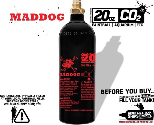 20 Oz Refillable Aluminum CO2 Paintball Tank by Maddog - Lightweight & Durable