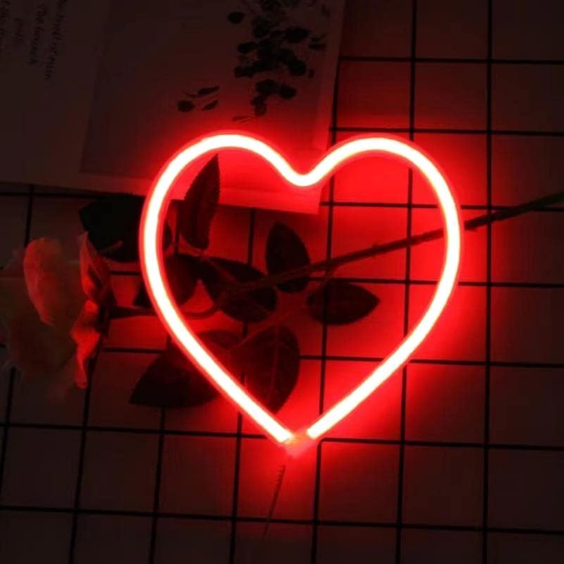 Red Heart Neon Sign, Battery Operated or USB Powered Neon Heart Lights for Valentines Day Decoration, Valentines Gifts for Wife Wedding Proposal Anniversary Mother's Day Girls’ Room Table Wall Decor
