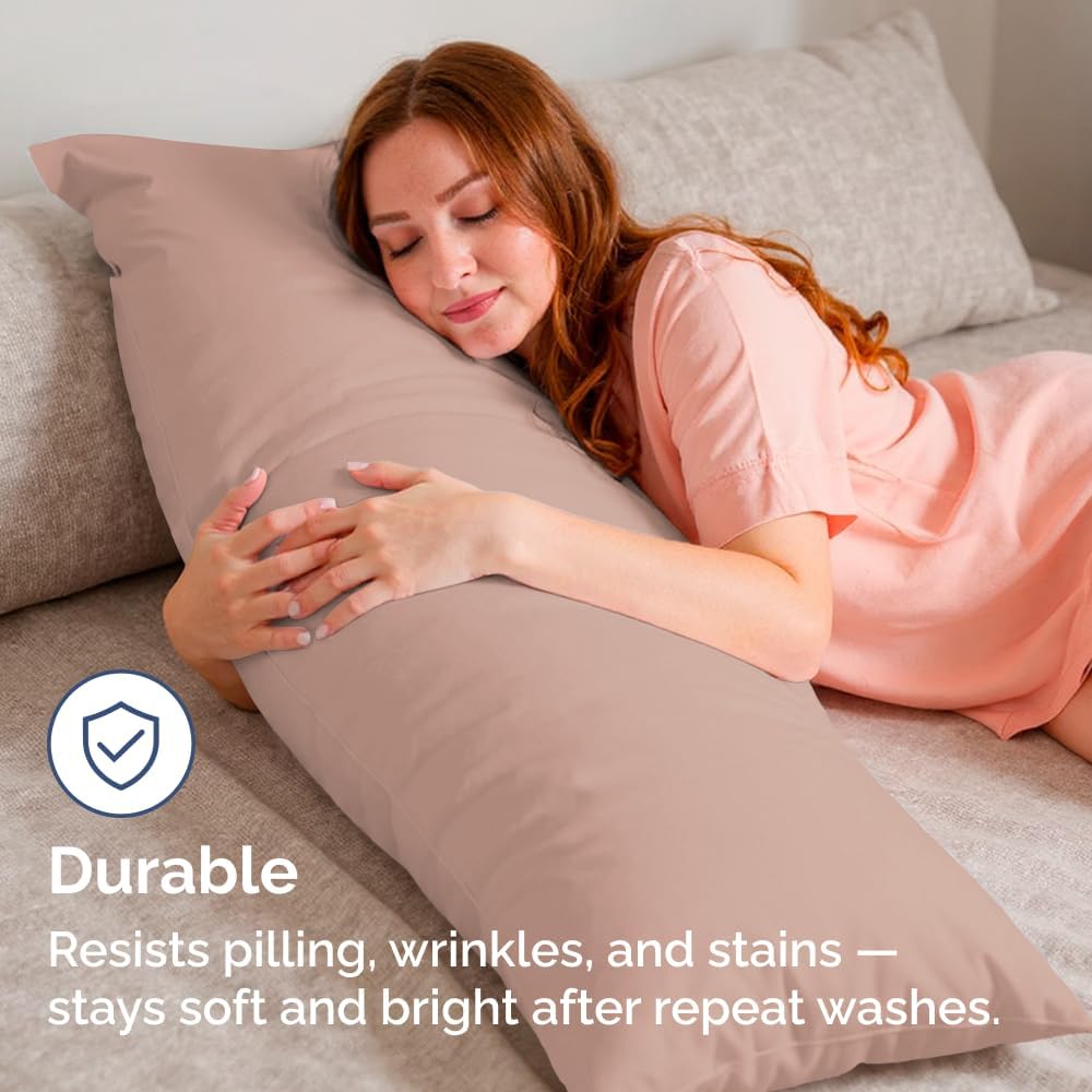 Skiennix Body Pillowcases Set of 4 | Soft 20x54 Long Pillow Covers for Side Sleepers - Cozy & Breathable (Mauve)